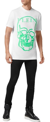PHILIPP PLEIN SS23 骷髏標誌印花男女白綠短袖T恤 SABC-UTK0157-PJY002N-0105 Shop PHILIPP PLEIN SS23 骷髏標誌印花男女白綠短袖T恤 SABC-UTK0157-PJY002N-0105