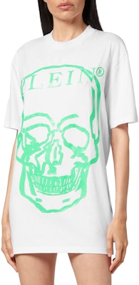 PHILIPP PLEIN SS23 骷髏標誌印花男女白綠短袖T恤 SABC-UTK0157-PJY002N-0105 1