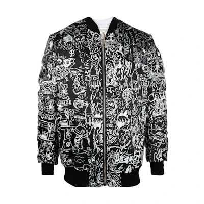 PHILIPP PLEIN SS23 Skull Print All-Over Bomber Jacket Men’s Black FABC-MRB2035-PTE028N-02