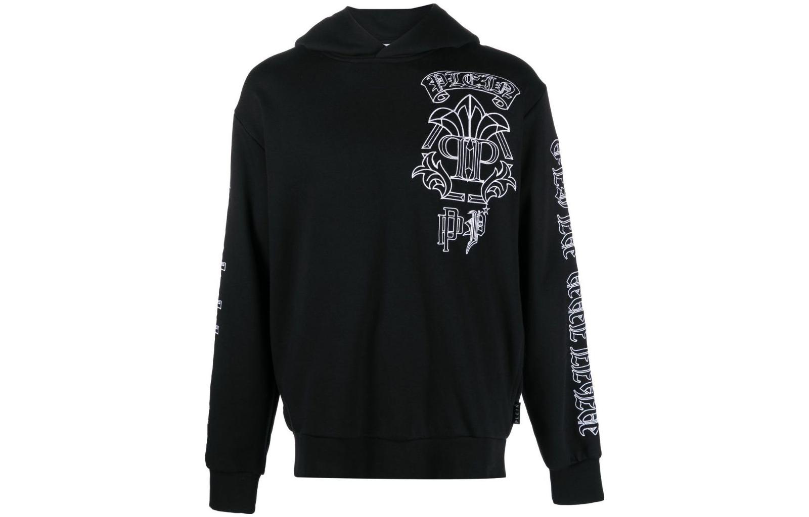 PHILIPP PLEIN SS23 Skull Print Logo Embroidered Hoodie Black PACC-MJB3011-PJO002N-02
