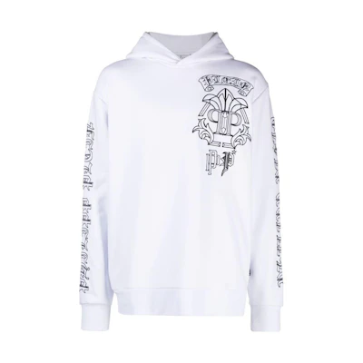 PHILIPP PLEIN SS23 Skull Print Logo Embroidered Hoodie White PACCMJB3011PJO002N-01