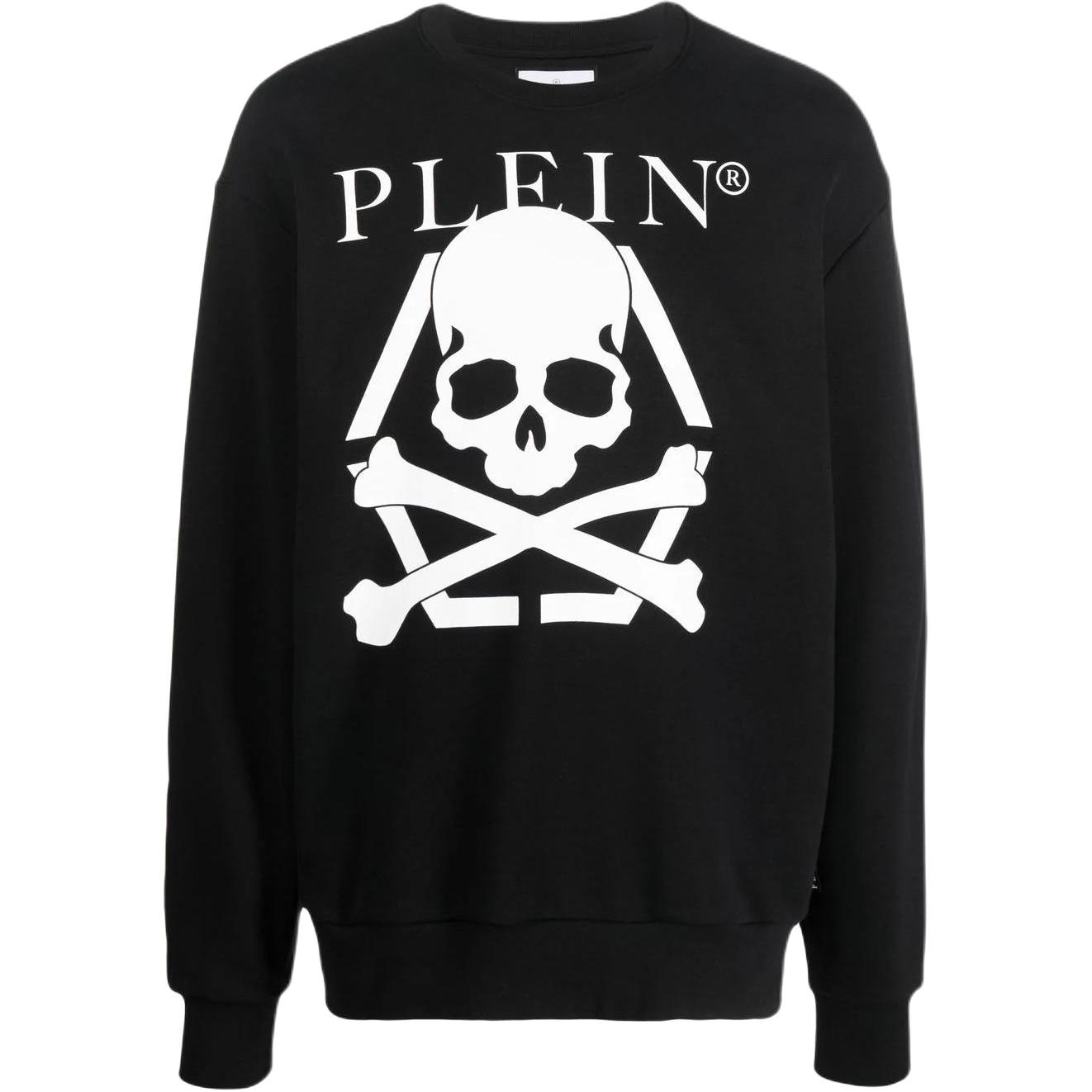 PHILIPP PLEIN SS23 Skull Print Pullover Sweatshirt Black White AABC-MJO0959-PJY002N-0201