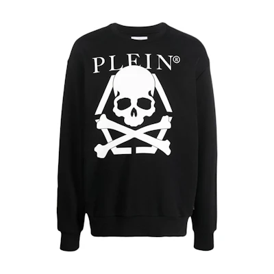 PHILIPP PLEIN SS23 Skull Print Pullover Sweatshirt Black White AABC-MJO0959-PJY002N-0201