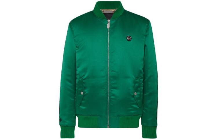 PHILIPP PLEIN SS23 Solid Color Logo Print Bomber Jacket Green SABC-MRB1879-PTE003N-05