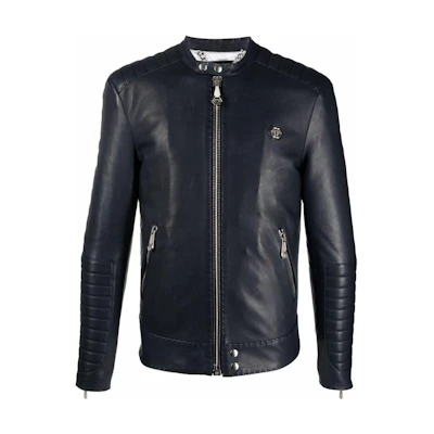 PHILIPP PLEIN SS23 Solid Color Zipper Collarless Jacket Black FAACMLB1394PLE010N