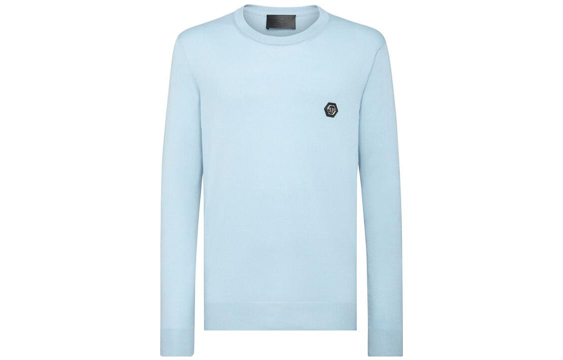 PHILIPP PLEIN SS23 Solid Logo Long Sleeve Sweatshirt Men’s Light Blue PAAC-MKO1006-PKN002N-07