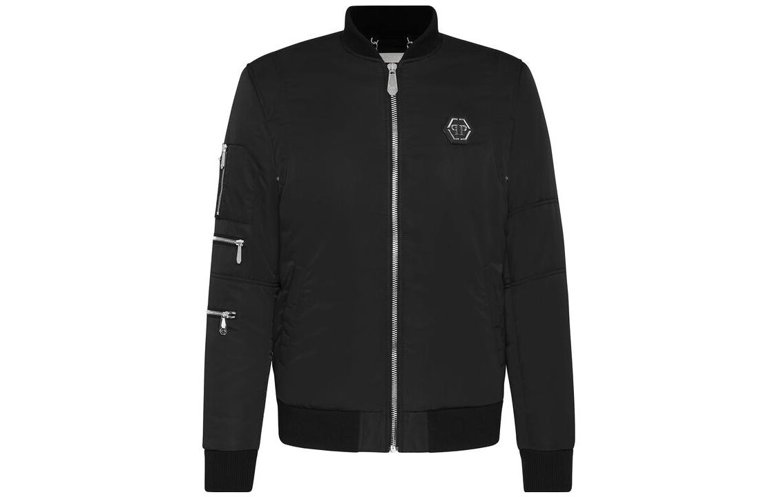 PHILIPP PLEIN SS23 Solid Logo Patch Long-Sleeve Jacket Black A20C-MRB1590-PLE010N-02