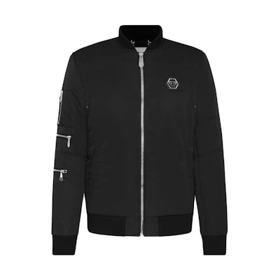 PHILIPP PLEIN SS23 Solid Logo Patch Long-Sleeve Jacket Black A20C-MRB1590-PLE010N-02
