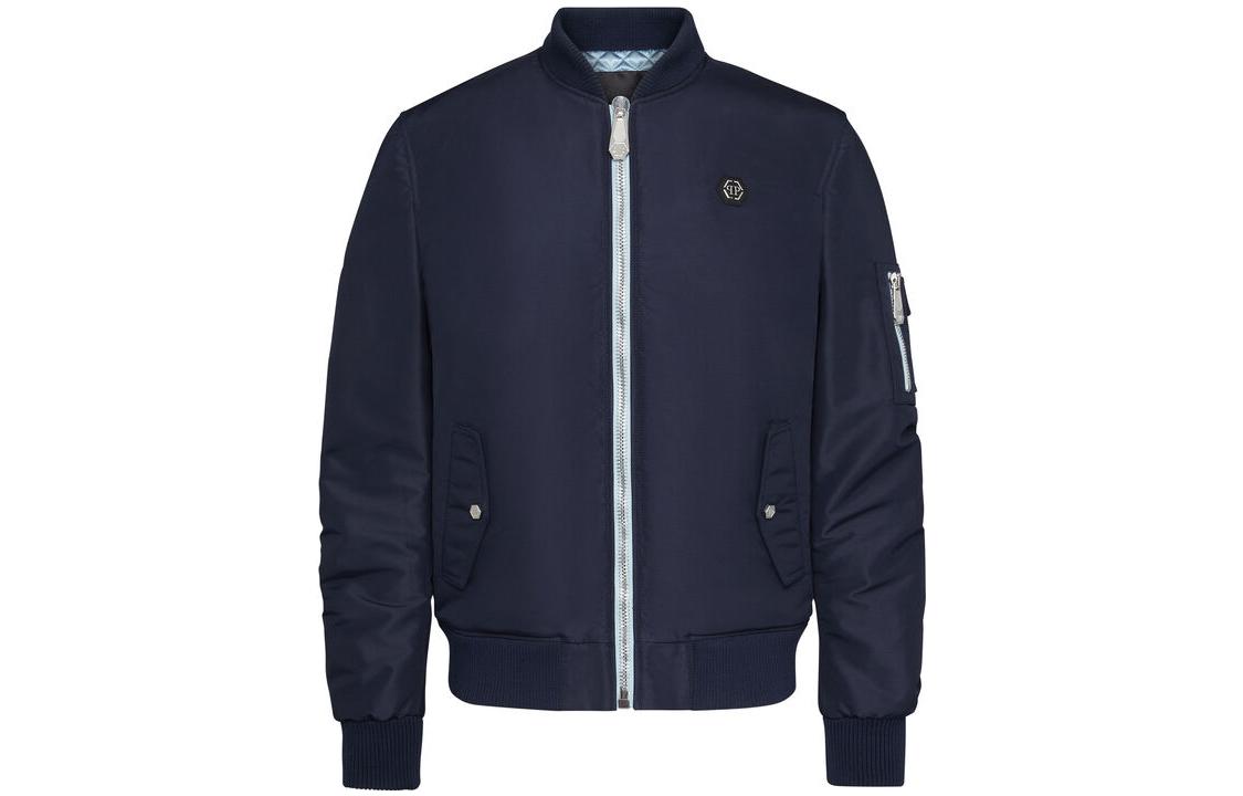 PHILIPP PLEIN SS23 Solid Logo Zip Jacket Navy Blue - Fashion Outerwear FAAC-MRB1742-PNY002N-24