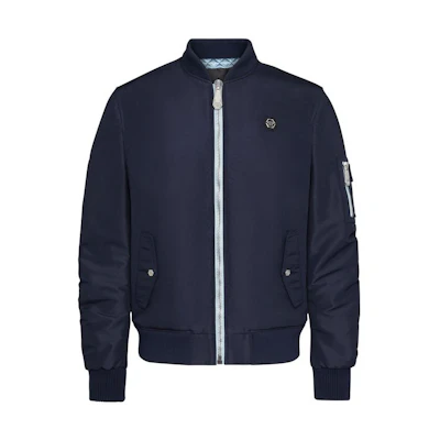 PHILIPP PLEIN SS23 Solid Logo Zip Jacket Navy Blue - Fashion Outerwear FAAC-MRB1742-PNY002N-24