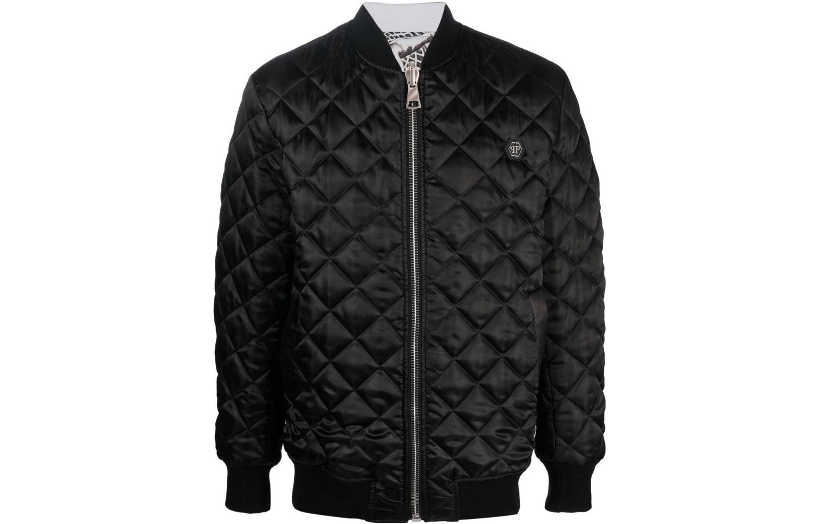 PHILIPP PLEIN SS23 Solid Quilted Reversible Bomber Jacket Black PACC-MRB2186-PTE028N-01