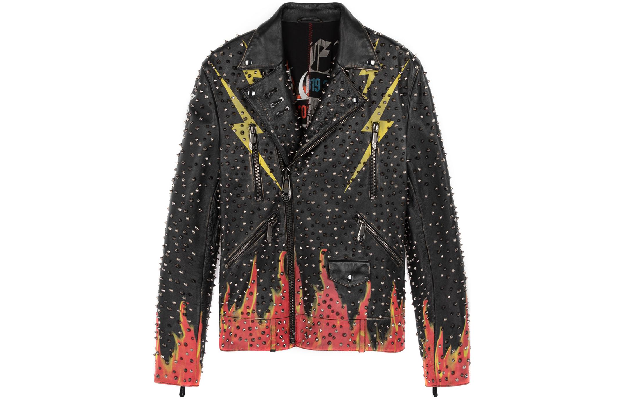 PHILIPP PLEIN SS23 Studded Lightning Zipper Jacket Black F19C-MLB0860-PLE010N-02