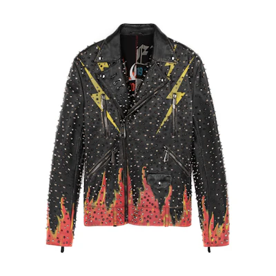 PHILIPP PLEIN SS23 Studded Lightning Zipper Jacket Black F19C-MLB0860-PLE010N-02