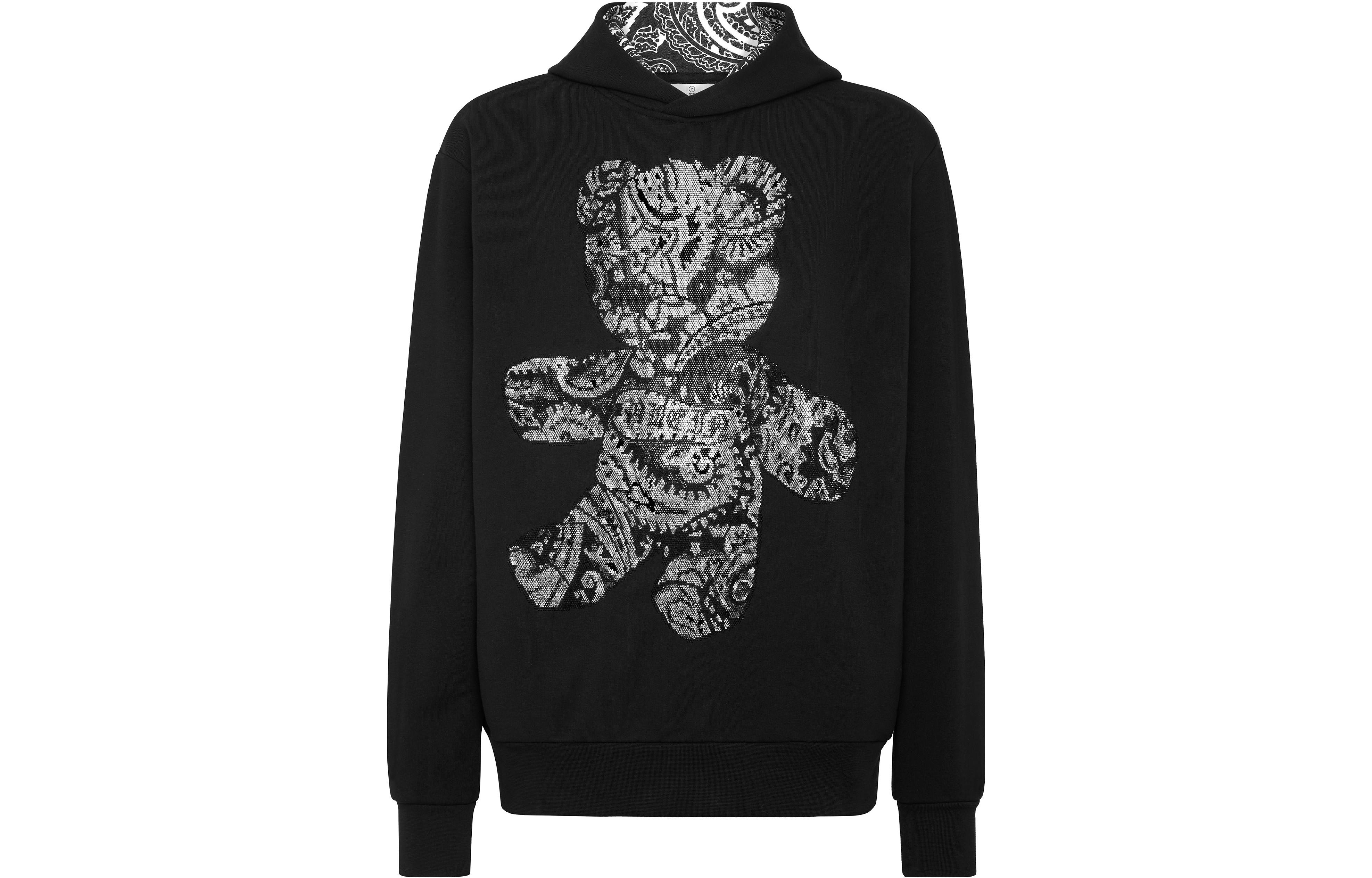 PHILIPP PLEIN SS23 Teddy Bear Graphic Hoodie Black Casual Wear FACC-MJB3043-PJO002N-0202