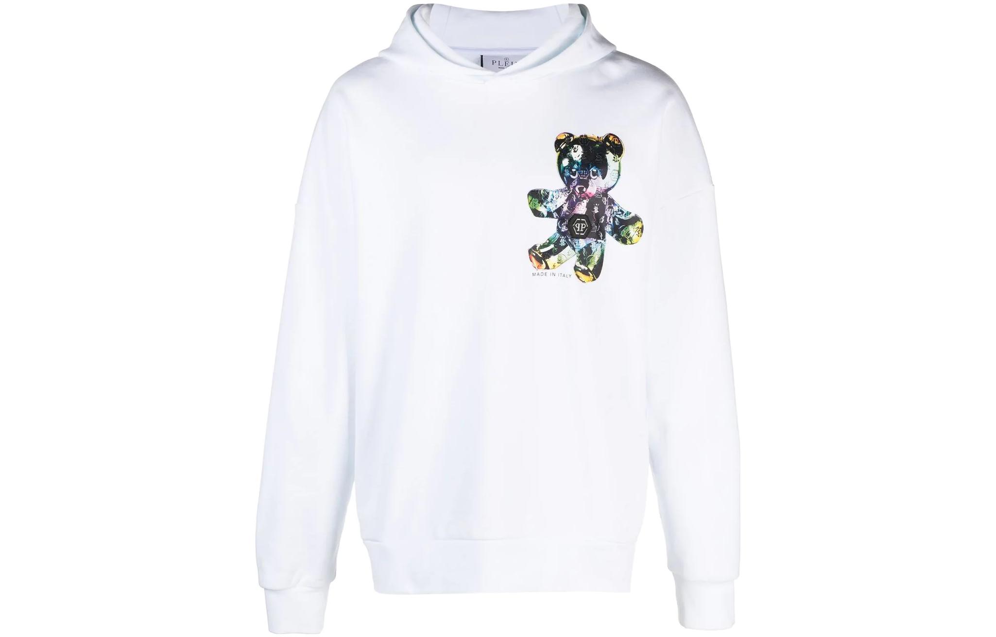 PHILIPP PLEIN SS23 Teddy Bear Printed Hoodie White PACC-MJB2964-PJO002N-01