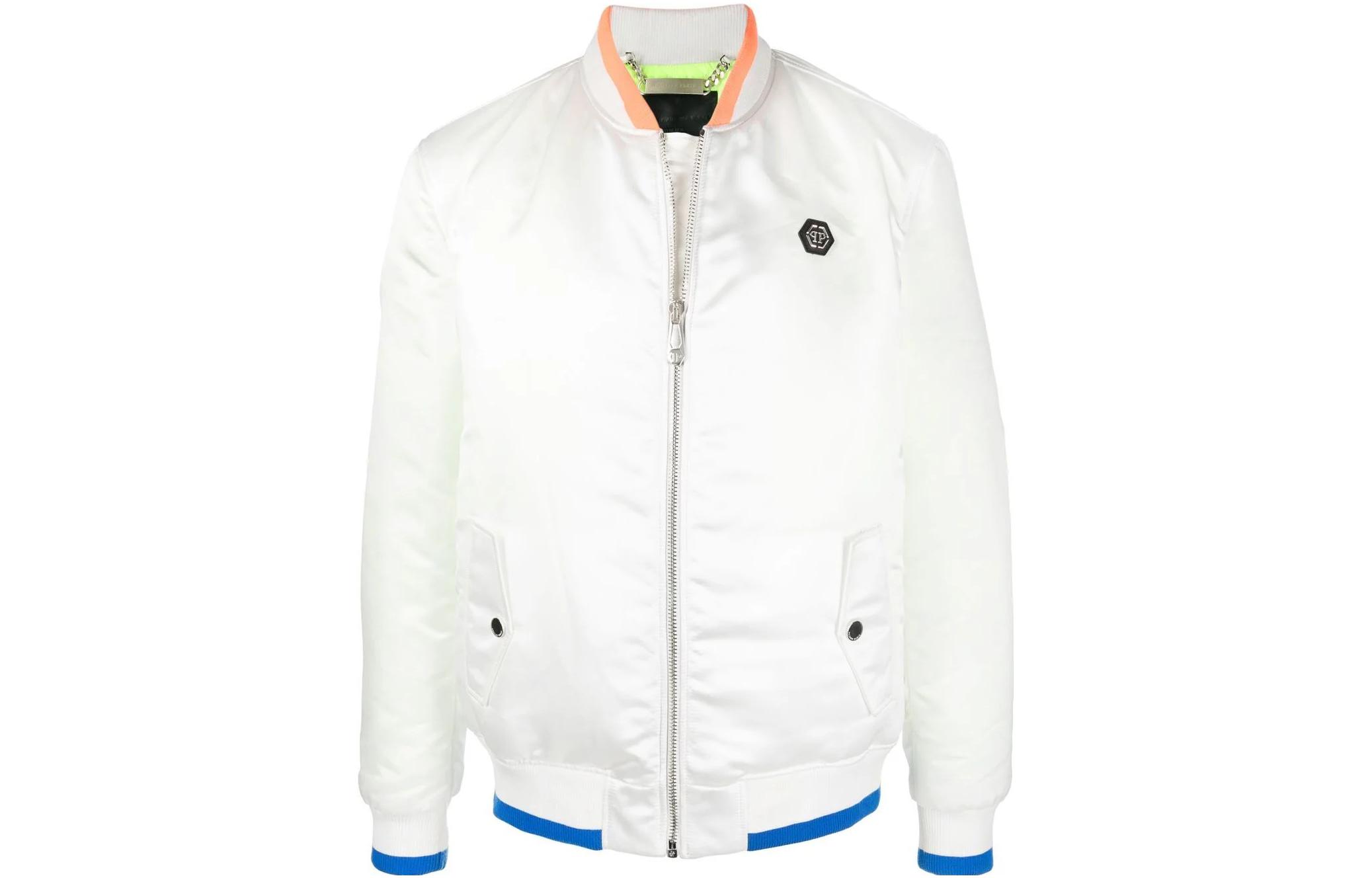 PHILIPP PLEIN SS23 White Casual Jacket with Skull Print and Logo Patch for Men PABC-MRB1856-PNY002N-01