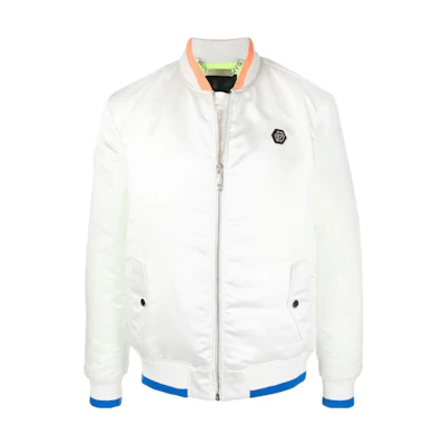 PHILIPP PLEIN SS23 White Casual Jacket with Skull Print and Logo Patch for Men PABC-MRB1856-PNY002N-01