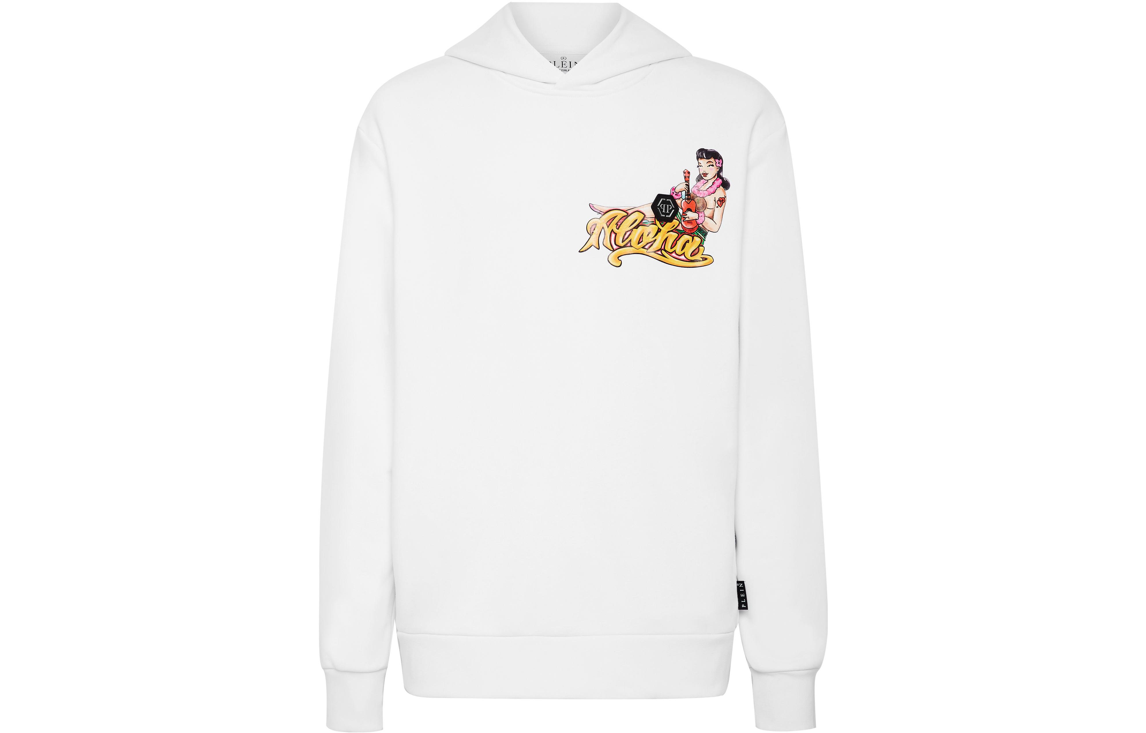 PHILIPP PLEIN SS23 White Hoodie with Character & Letter Logo Print SACC-MJB2919-PJO002N-01