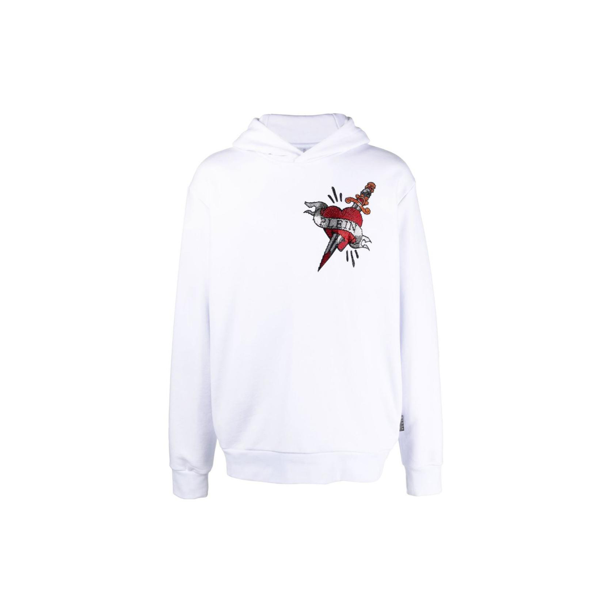 PHILIPP PLEIN SS23 White Logo Sequin Heart Sweatshirt PACCM-JB2992-PJO002N-01