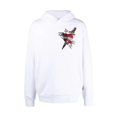 PHILIPP PLEIN SS23 White Logo Sequin Heart Sweatshirt PACCM-JB2992-PJO002N-01