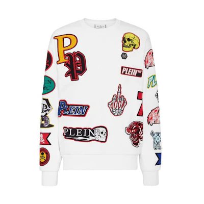 PHILIPP PLEIN SS23 White Logo Skull Patch Unisex Long Sleeve Sweatshirt PABC-UJO0043-PJO002N-01
