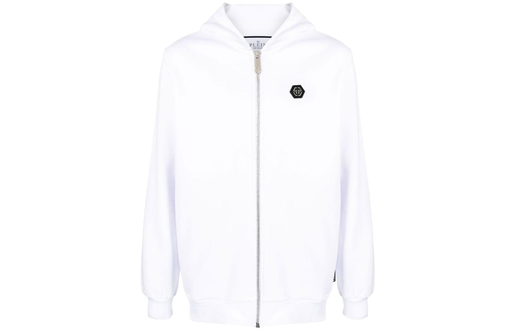 PHILIPP PLEIN SS23 White Solid Color Casual Hoodie Jacket PACC-MJB2722-PJY002N-01