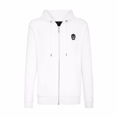PHILIPP PLEIN SS23 White Solid Color Logo Patch Hoodie Jacket Men A20C-MJB2469-PJO002N-01