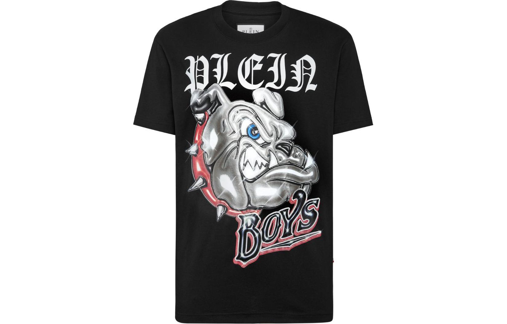 Order PHILIPP PLEIN SS24 黑色動物字母印花圓領T恤 SADC-MTK6771-PJY002N-02