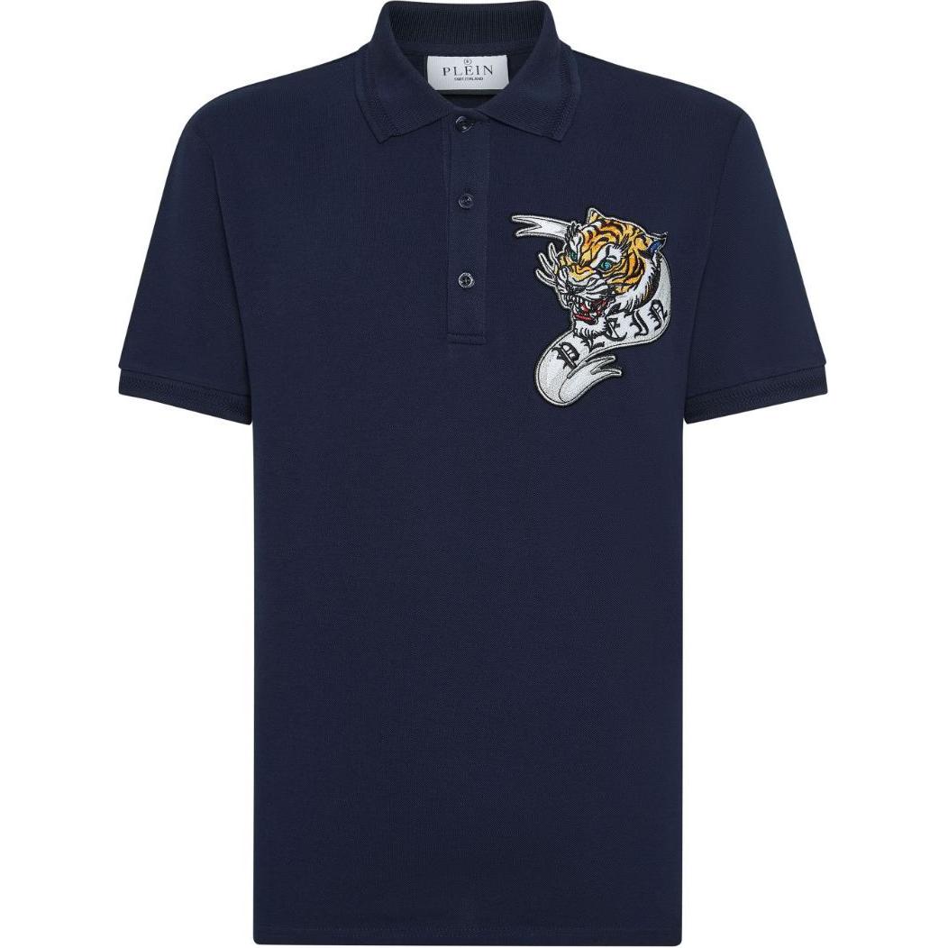 Order PHILIPP PLEIN SS24 Polo Azul con Estampado de Calavera Animal. FADC-MTK7393-PJY002N-02