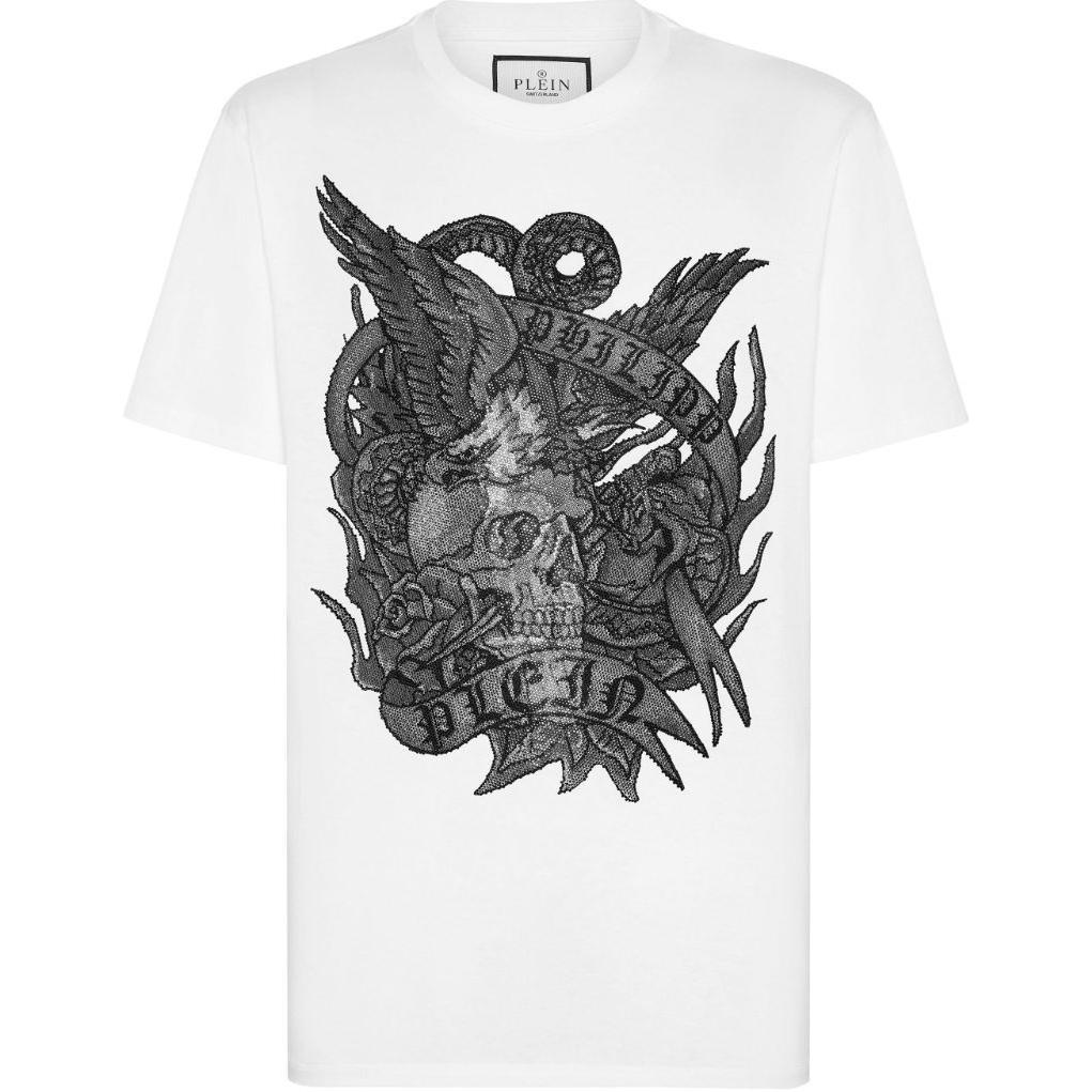 Order PHILIPP PLEIN SS24 白色男士刺繡標誌短袖圓領T恤 FADC-MTK7390-PJY002N