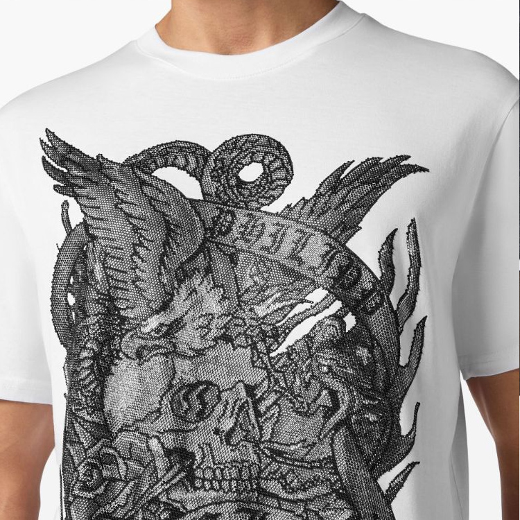 Shop PHILIPP PLEIN SS24 白色男士刺繡標誌短袖圓領T恤 FADC-MTK7390-PJY002N