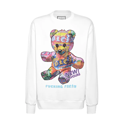 PHILIPP PLEIN SS24 Bear Fruit Letter Print White Loose Sweatshirt PADC-MJO1169-PJO002N-01