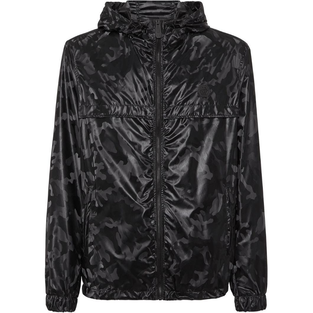 PHILIPP PLEIN SS24 Black Camo Print Full-Zip Hooded Jacket FADC-MRB2501-PNY002N-0202