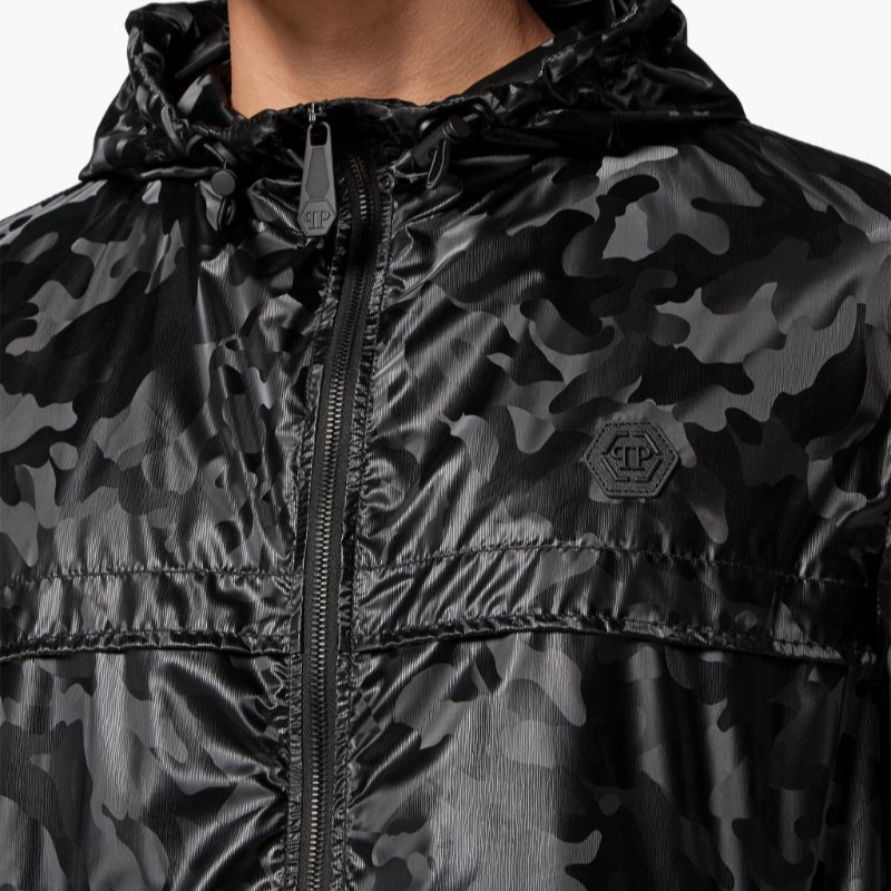 Purchase PHILIPP PLEIN SS24 黑色迷彩印花连帽拉链夹克 FADC-MRB2501-PNY002N-0202