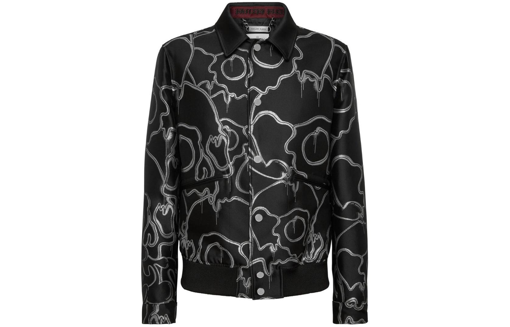 PHILIPP PLEIN SS24 Black Floral Print Long Sleeve Jacket PADC-MRB2428-PTE021N-0201