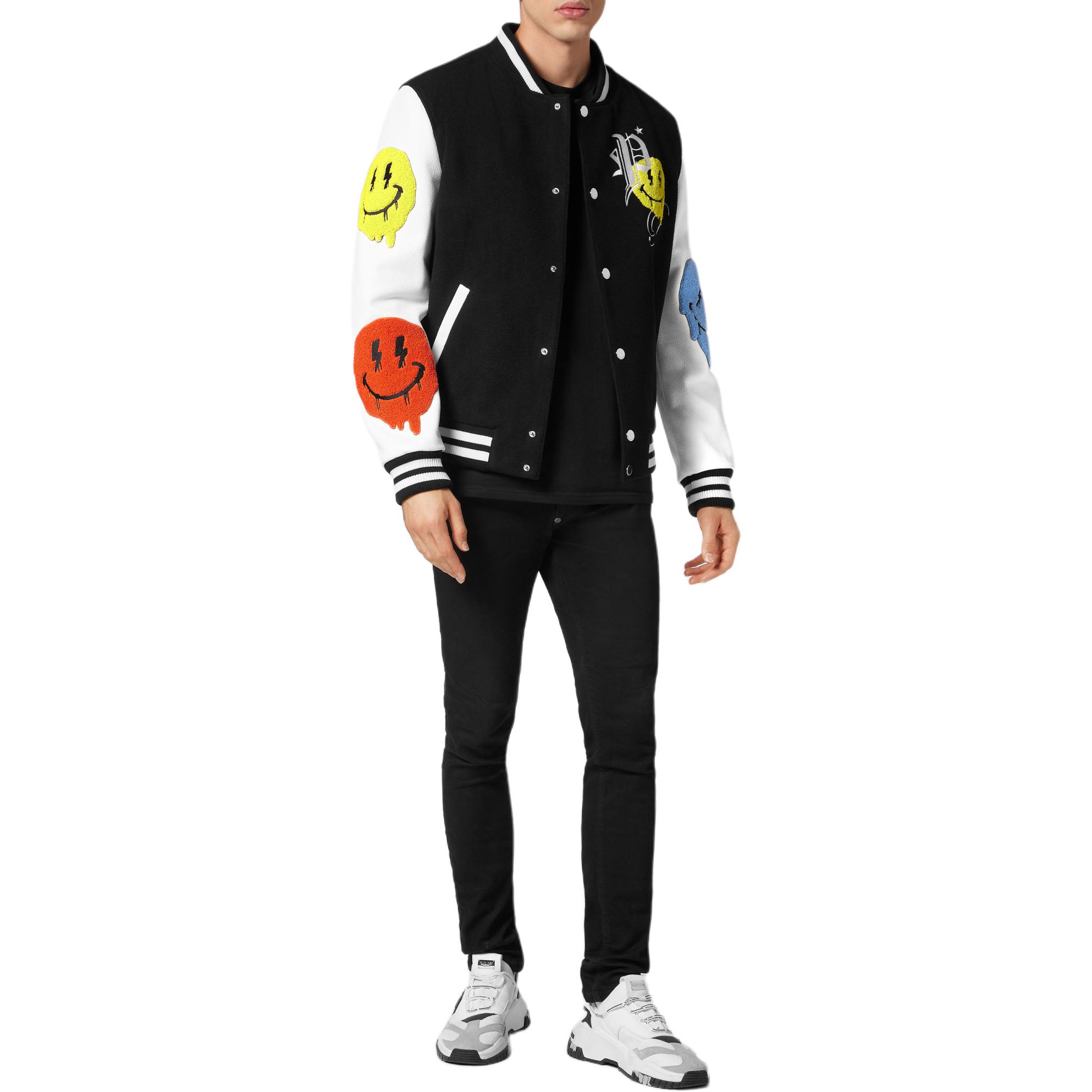Lookbook PHILIPP PLEIN SS24 Jaket Kasual Hitam Cetakan Graffiti Lelaki. SADC-MLB1835-PTE120N-02