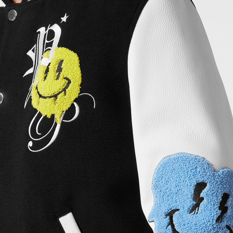 Details for PHILIPP PLEIN SS24 Jaket Kasual Hitam Cetakan Graffiti Lelaki. SADC-MLB1835-PTE120N-02