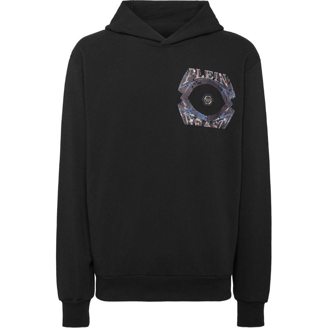 PHILIPP PLEIN SS24 Black Hoodie with Eagle Logo Graphic for Men AADC-MJB3385-PJY002N-02