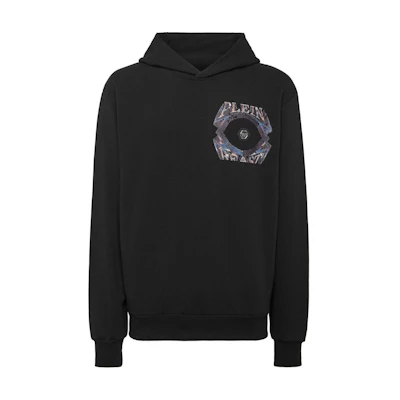 PHILIPP PLEIN SS24 Black Hoodie with Eagle Logo Graphic for Men AADC-MJB3385-PJY002N-02