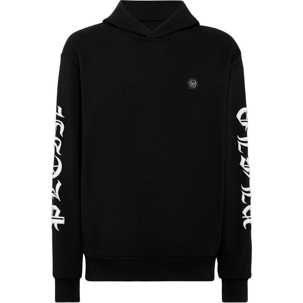 PHILIPP PLEIN SS24 Black Hoodie with Logo and Animal Print Design FADC-MJB3450-PJY002N-02