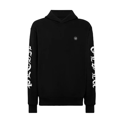 PHILIPP PLEIN SS24 Black Hoodie with Logo and Animal Print Design FADC-MJB3450-PJY002N-02