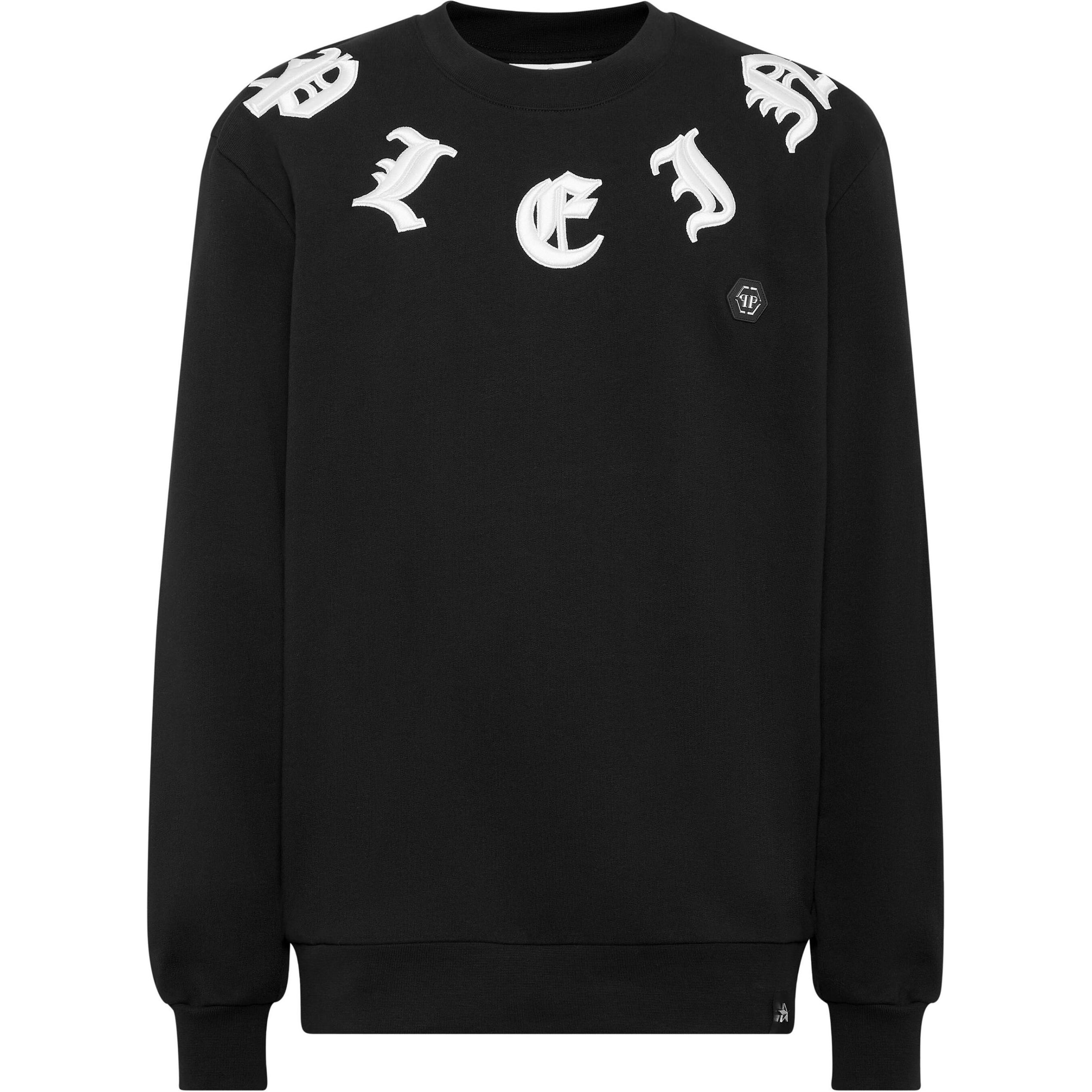 PHILIPP PLEIN SS24 Black Logo Crewneck Long Sleeve Sweatshirt AADC-MJO1249-PJY002N-02