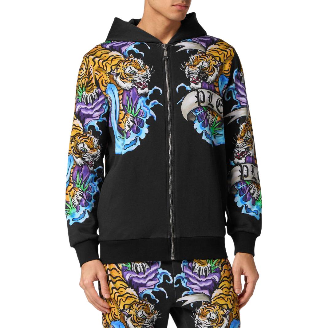 Lookbook 菲利普普莱因 SS24 黑色徽标纹身印花拉链连帽衫 FADC-MJB3272-PJO002N-Black FADC-MJB3272-PJO002N-BLACK