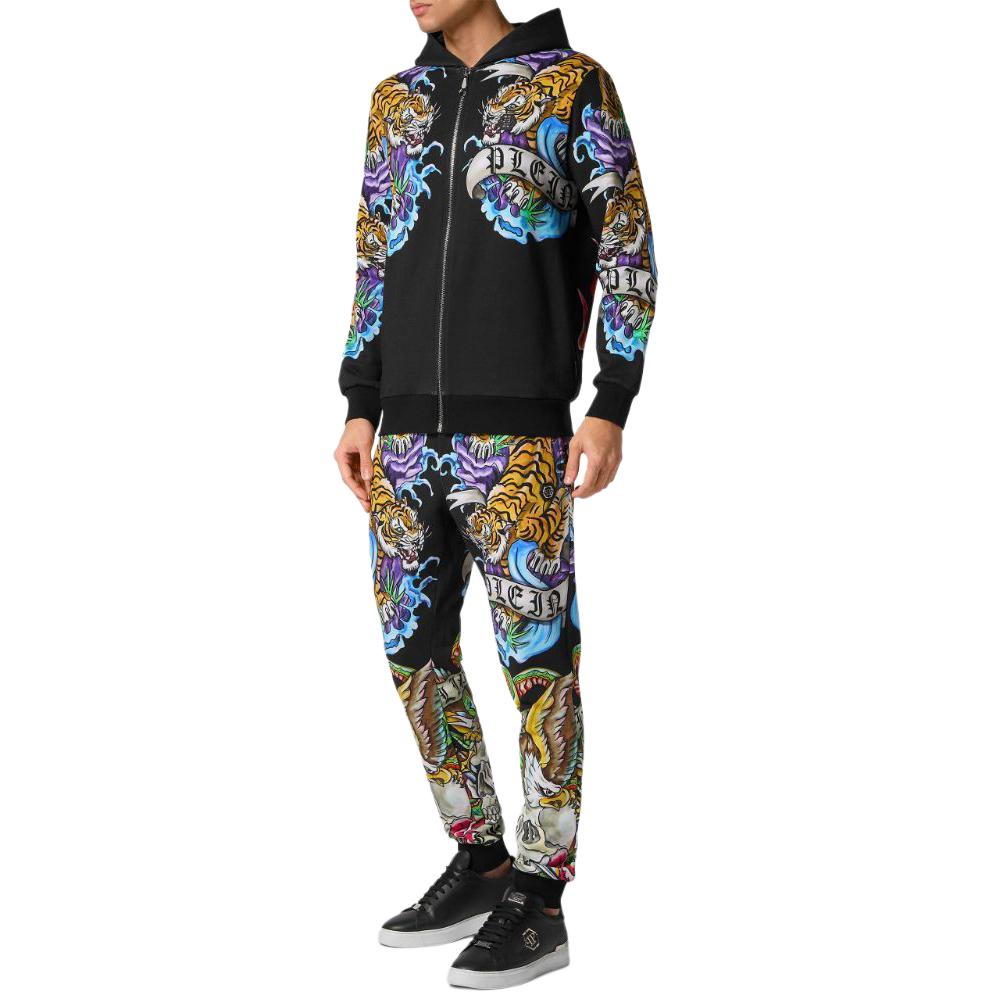 Purchase 菲利普普莱因 SS24 黑色徽标纹身印花拉链连帽衫 FADC-MJB3272-PJO002N-Black FADC-MJB3272-PJO002N-BLACK