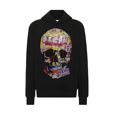 PHILIPP PLEIN SS24 Black Skull Print Loose Fit Hoodie PADC-MJB3262-PJO002N-02