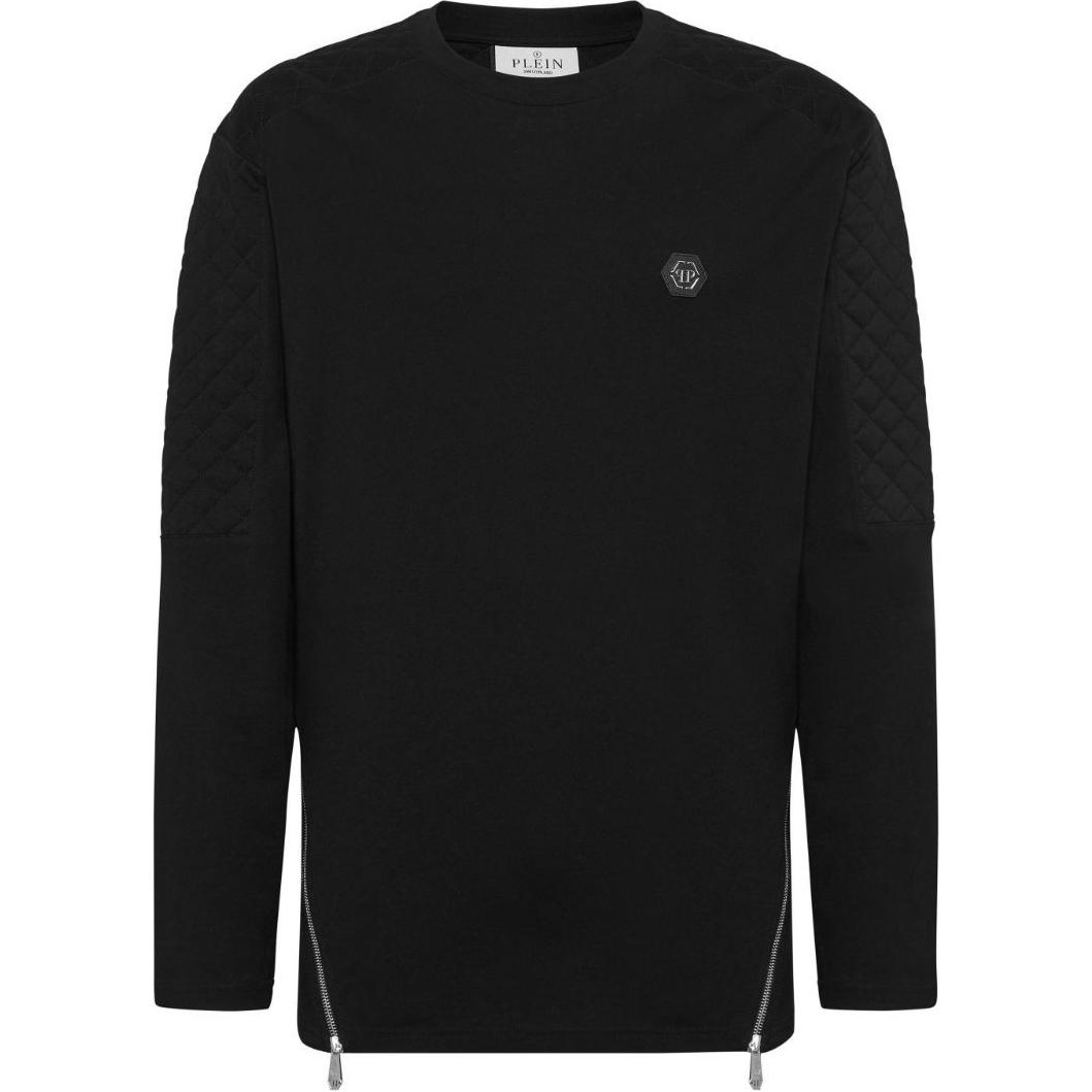 PHILIPP PLEIN SS24 Black Sweatshirt with Logo Patch and Zipper Detail FADC-MJO1245-PJY002N-02