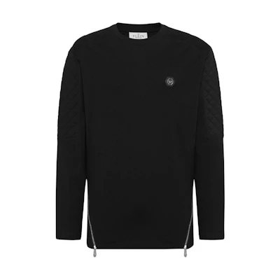 PHILIPP PLEIN SS24 Black Sweatshirt with Logo Patch and Zipper Detail FADC-MJO1245-PJY002N-02