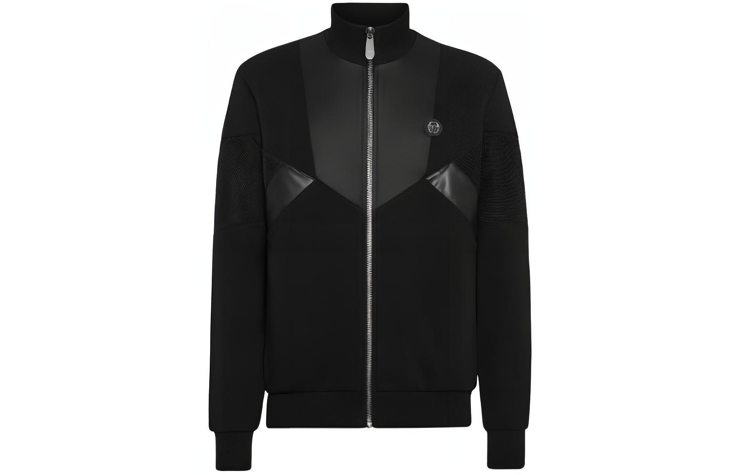 PHILIPP PLEIN SS24 Black Zip-Up Patchwork Long-Sleeve Jacket PADC-MJB3452-PJO002N-02