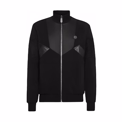 PHILIPP PLEIN SS24 Black Zip-Up Patchwork Long-Sleeve Jacket PADC-MJB3452-PJO002N-02