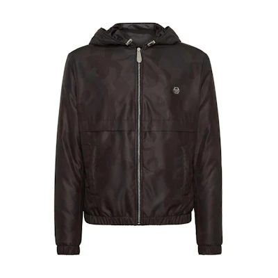 PHILIPP PLEIN SS24 Camo Print Hooded Zip Jacket Black FADC-MRB2493-PNY002N-0250